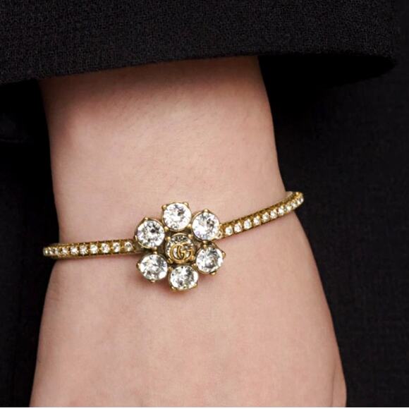 Authentic GUCCI Gold Double G Crystal Rhinestone Bracelet NEW - Picture 3 of 16